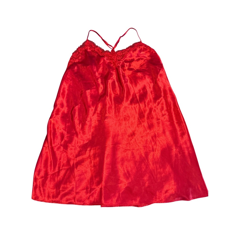 Lilac & London Plus Size Red Satin Lace Chemise Nightgown Sleep Dress 2X